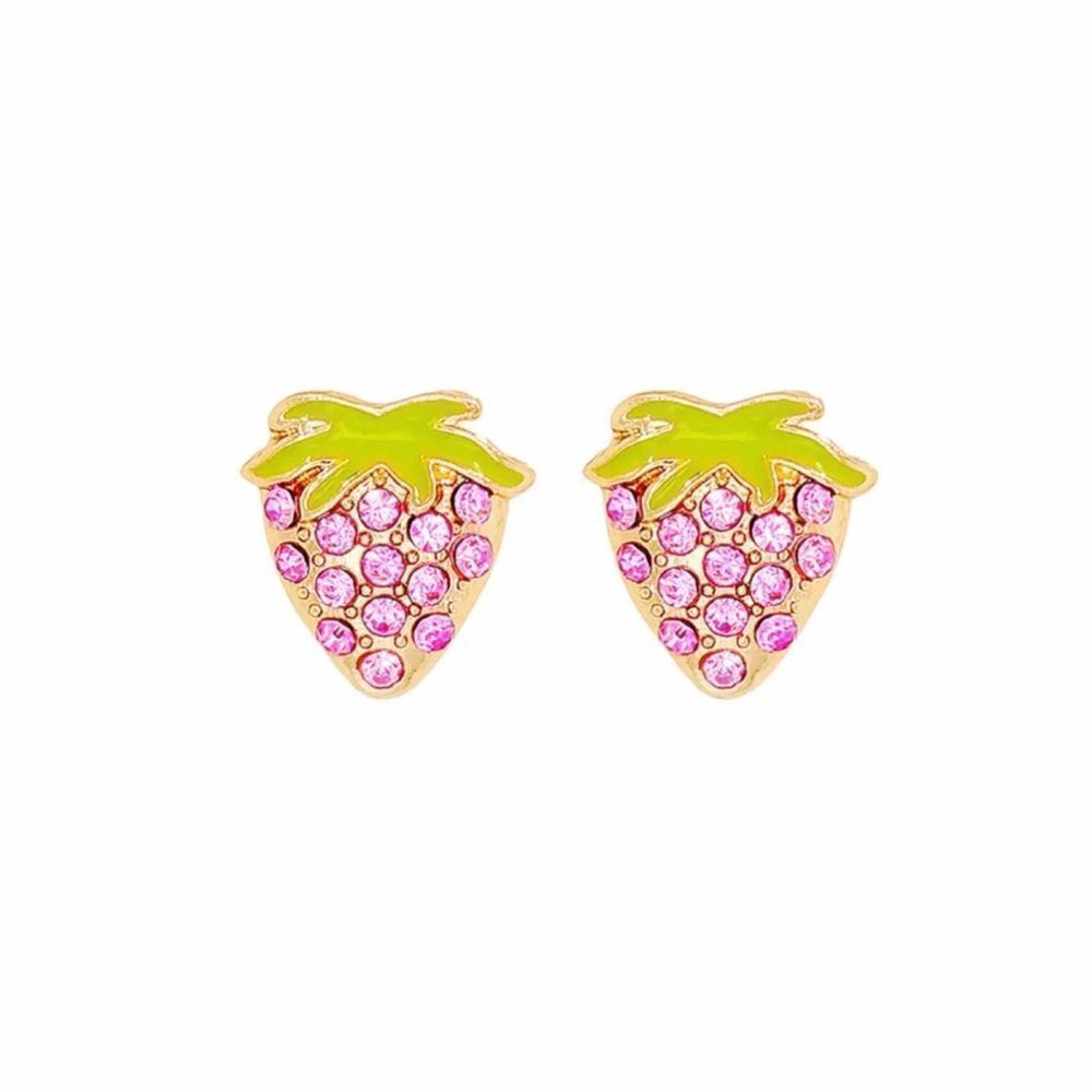 Summer Strawberry Earrings, Pink, Post